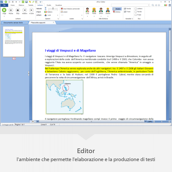 ePico - Ambiente Editor - l'ambiente che permette l'elaborazione e la produzione di testi