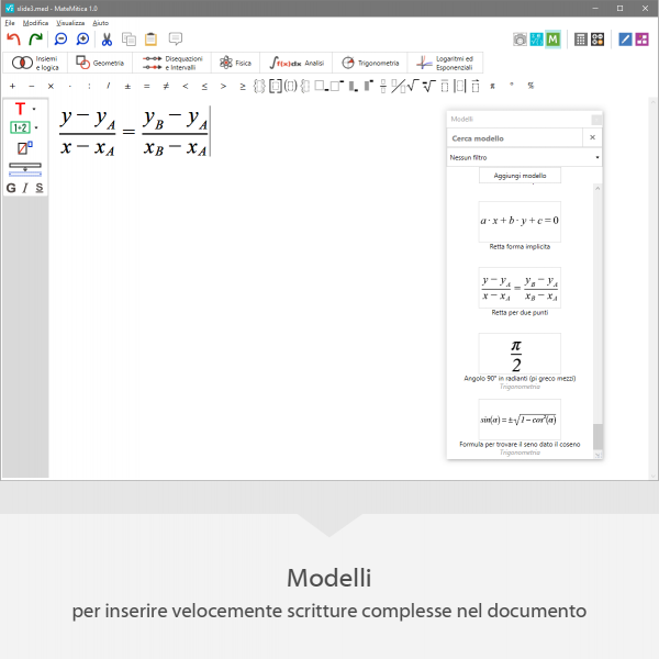 MateMitica - Modelli per inserire velocemente scritture complesse nel documento